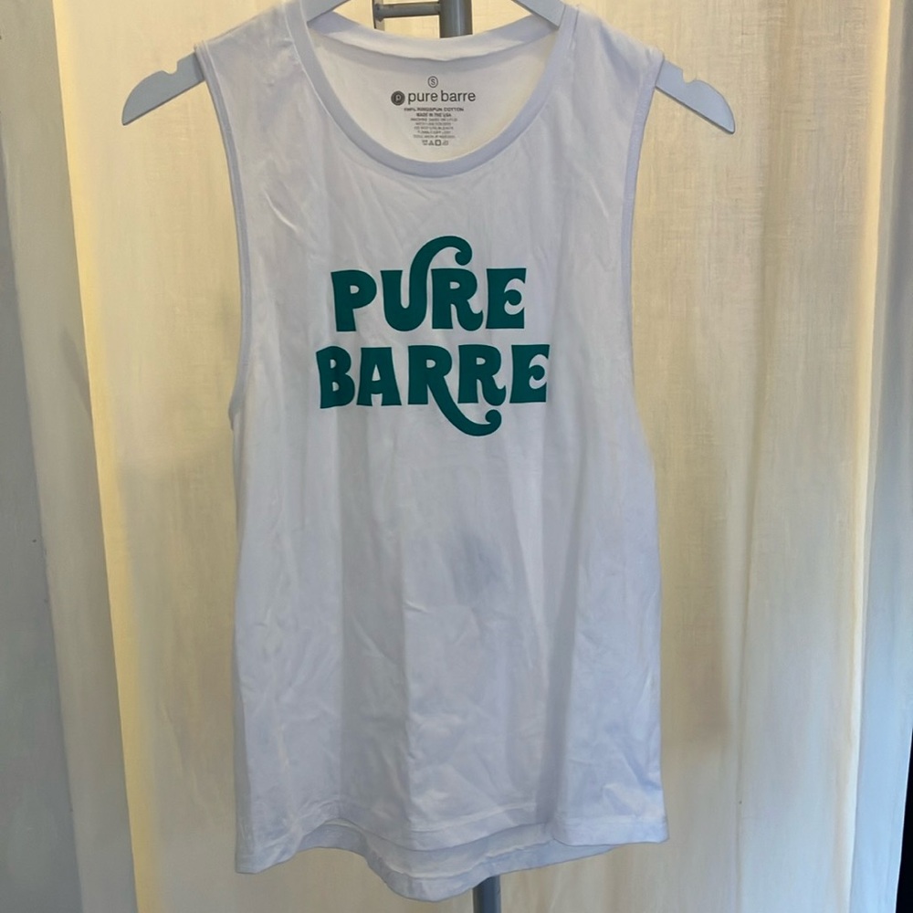 Pure Barre White Tank Top with Green Logo
